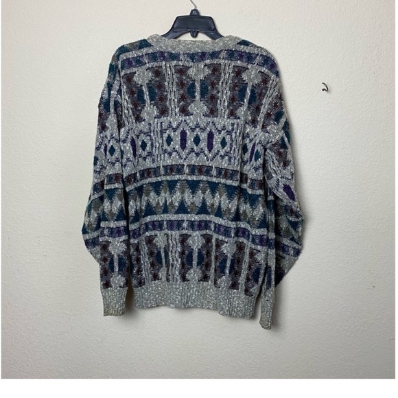 Vintage Cardigan Sweater Unisex Method Taupe Print Chunky Grandpa Size Large - Picture 7 of 10